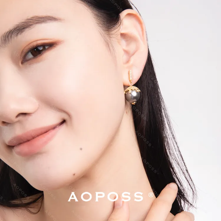 AOPOSS白姿 镀K金 [花好月圆]耳钉夹原创设计轻奢法式