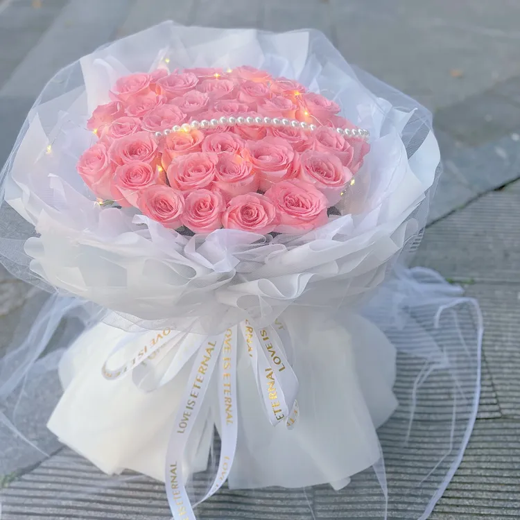粉色公主粉玫瑰鲜花花束送闺蜜女友表白生日礼物同城小时达1-3时