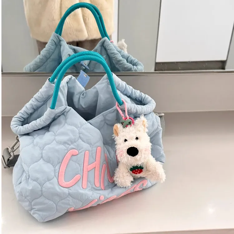 大容量学生通勤包女2025新款手提托特包字母刺绣单肩包轻便斜挎包