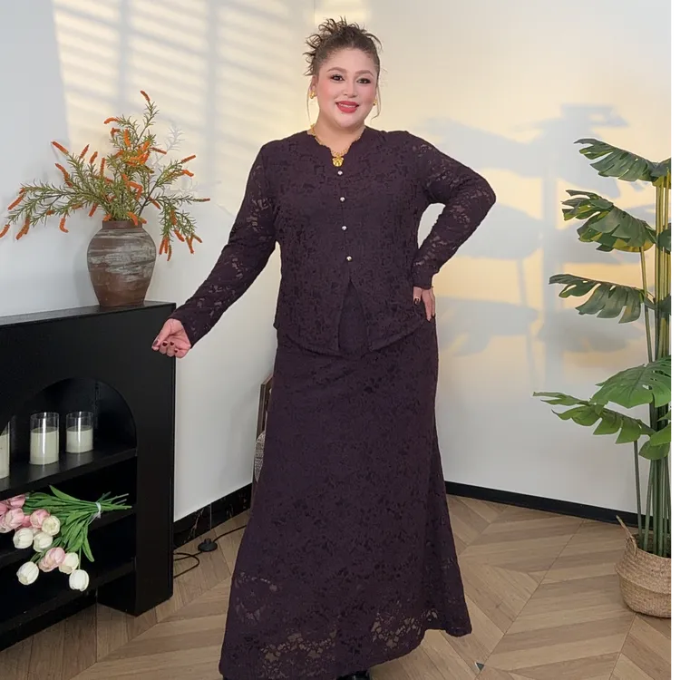 AHLIMA大码女装2025推荐款风提花收腰时尚套装秋冬纯欲长袖连衣裙
