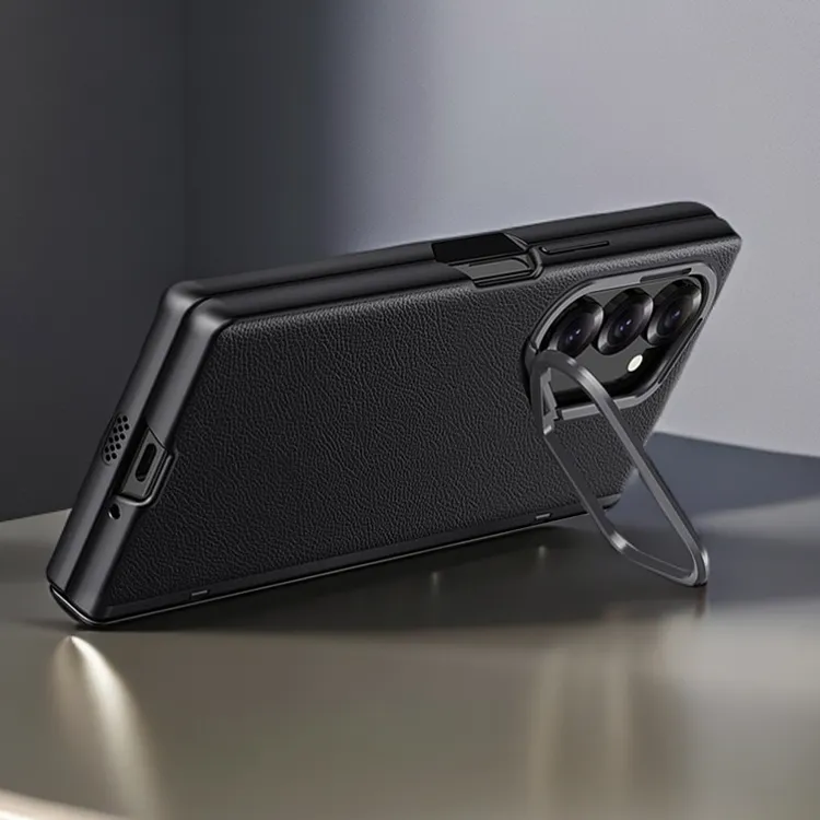 三星fold6手机壳素皮铰链全包镜头支架适用fold6全包皮套