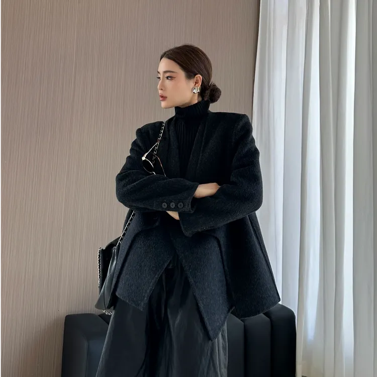 【迢迢晚星】2025秋冬新款层次感正肩西装大衣假两件设计感