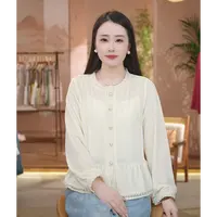 《 霜吟-衬衫》2025年新款纯色丝绒蕾丝花边时尚休闲立领长袖国风