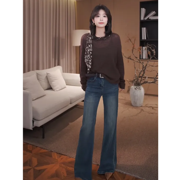 广州琴姐【秋日手札】琥珀流光风设计感丝巾圆领长袖针织衫女秋8535