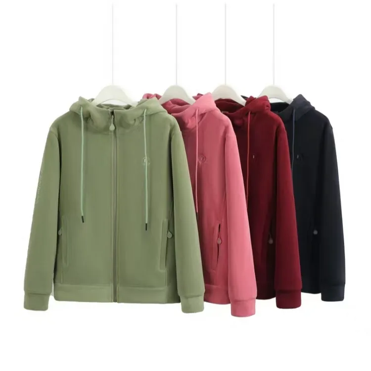 [连帽奥粒绒]春秋款女士抓绒衣户外休闲百搭运动卫衣长袖宽松外套