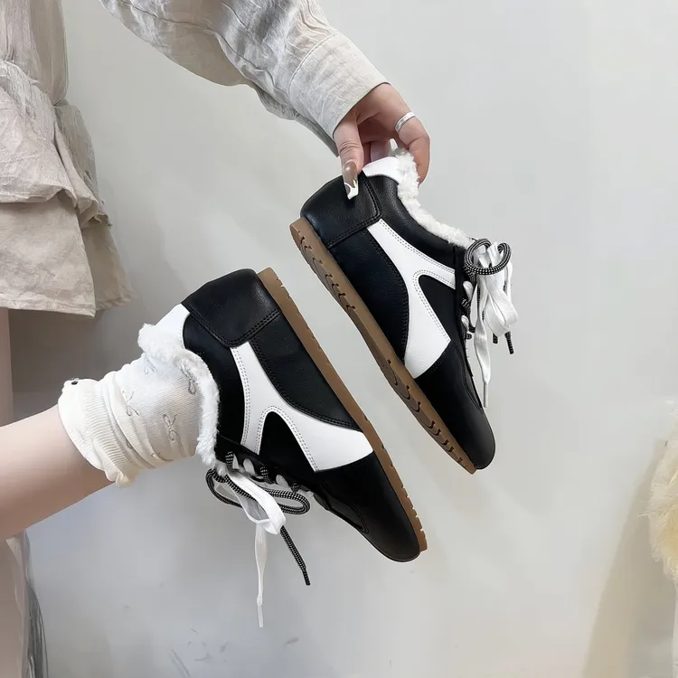 加绒版5CM小个子内增高黑色德训鞋新款真皮绒里羊羔毛软底休闲鞋