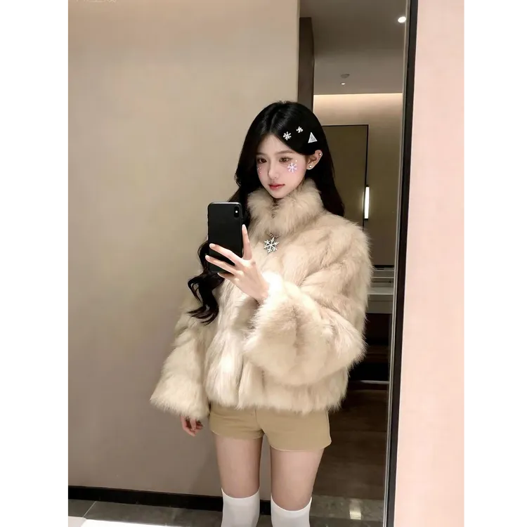 高级感晕染环保狐狸毛皮草外套女冬季2025新款皮毛一体毛茸茸大衣