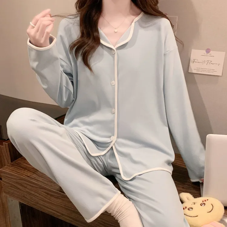 睡衣女新款秋冬季女士宽松大码长袖休闲德绒保暖套装可外穿家居服