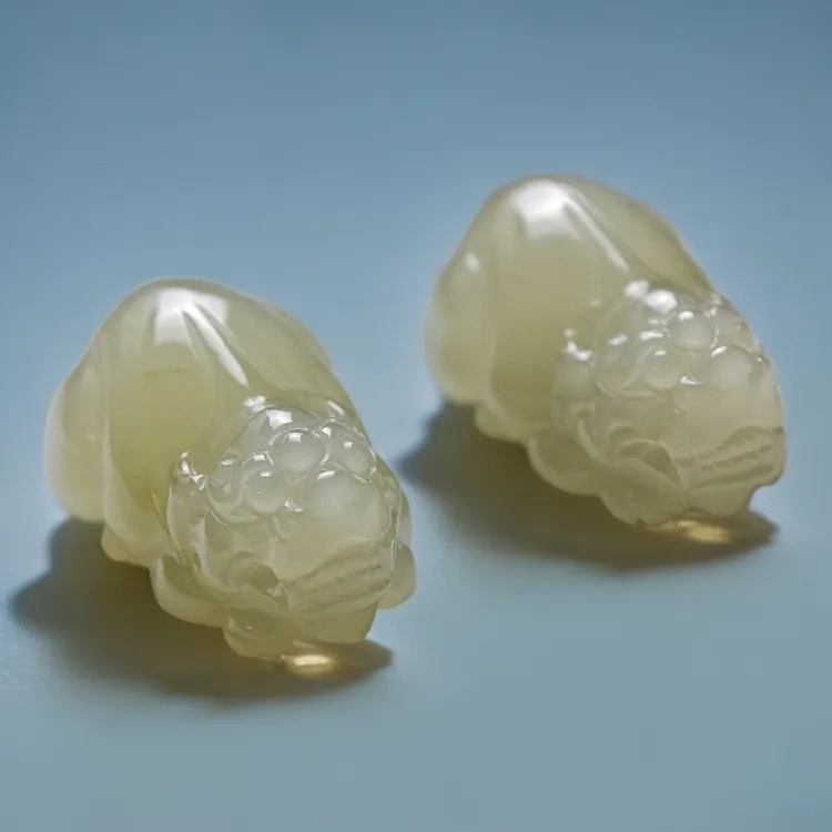 和田玉貔貅23mm  晴水绿 女款手工女士编织雕刻镶嵌情侣