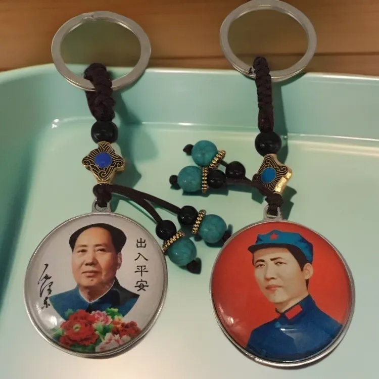 新款复古合金双面毛主席钥匙扣创意水晶玻璃主席挂件