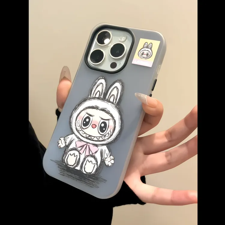 果冻壳彩绘线条小萌物适用于iPhone16promax苹果15pro手机壳14