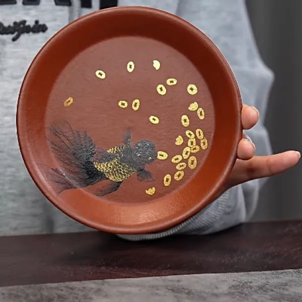 红泥茶承手绘金银金鱼