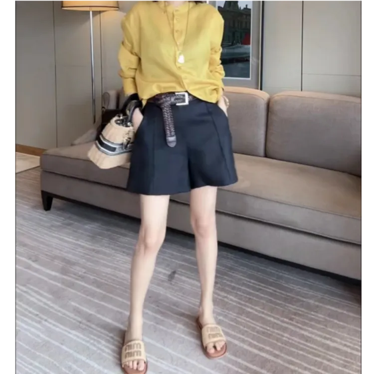 格洛森2024夏季新款薄款高腰显瘦短裤女设计感时尚气质直筒五分裤