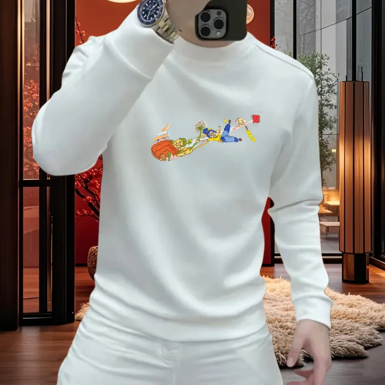 2025新款秋冬卫衣男潮牌重磅华棉简约印花圆领上衣休闲打底衫长袖