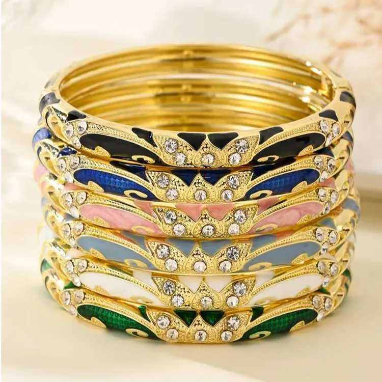 铜合金树脂手镯 景泰蓝送礼手镯轻奢金色首饰国风手工手镯亮闪