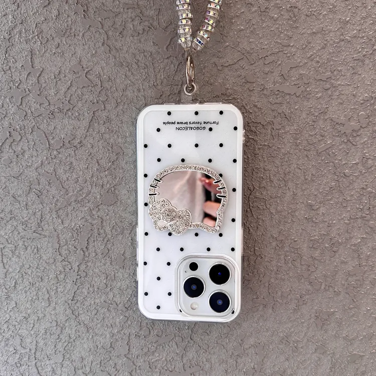 BANCA闪钻凯蒂镜子挂链适用iPhone16/15透明闪粉13苹果14手机壳12