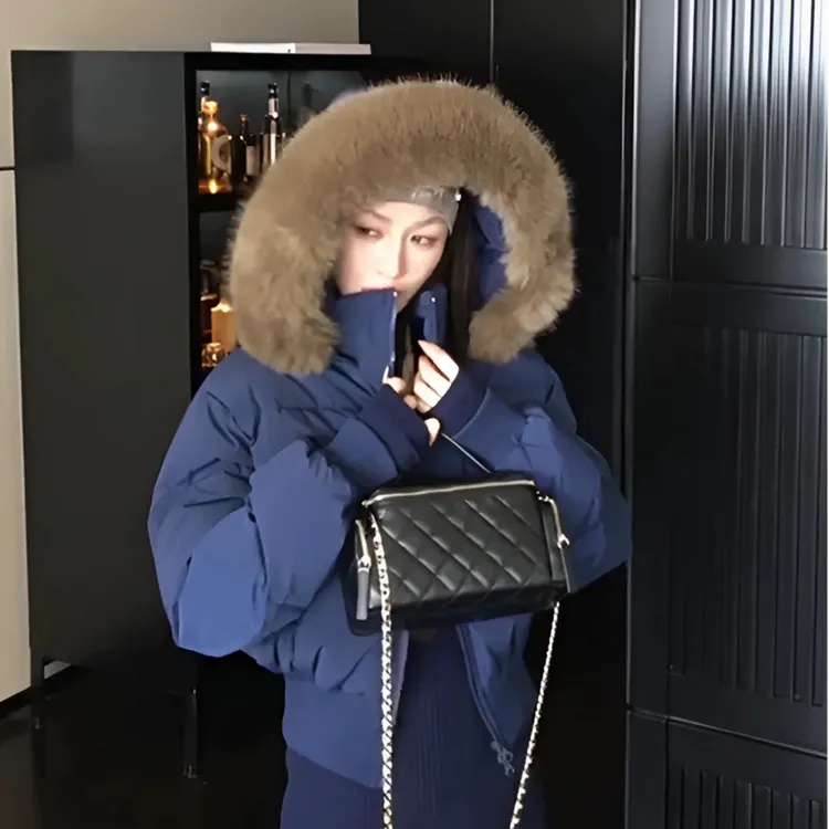 帽子毛领可以拆卸！千金风时尚潮流毛领连帽棉服女冬季收腰加厚