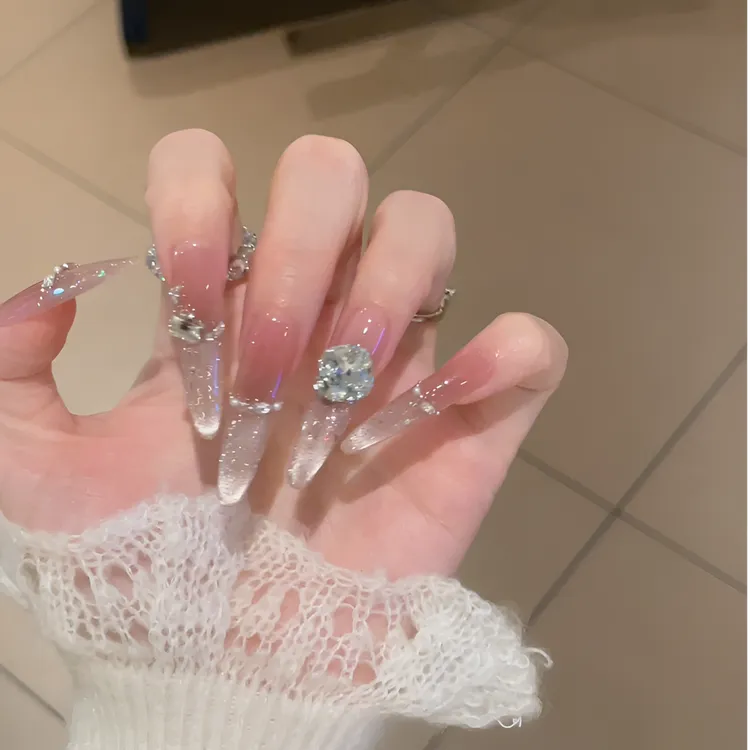 长款防水猫眼可拆卸纯手工穿戴甲美甲冰莓式细超闪纯甲片穿戴美甲