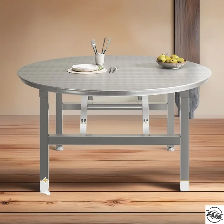 可折叠夜宵大排档烧烤加厚不锈钢圆桌特制饭桌餐桌家用吃饭桌简易