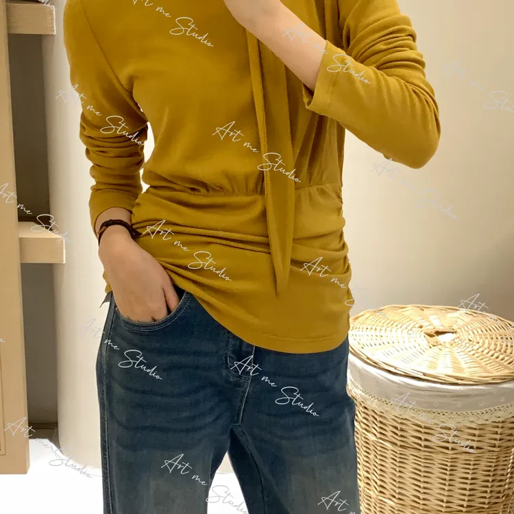 【ART ME】混纺棉隐纹肌理收腰褶皱设计感四色上衣w2109j2