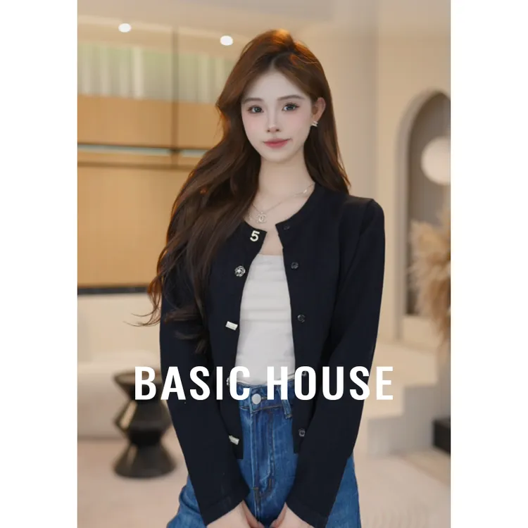 Basic House/百家好秋季新款小香风时尚显瘦针织开衫B1195B59B02