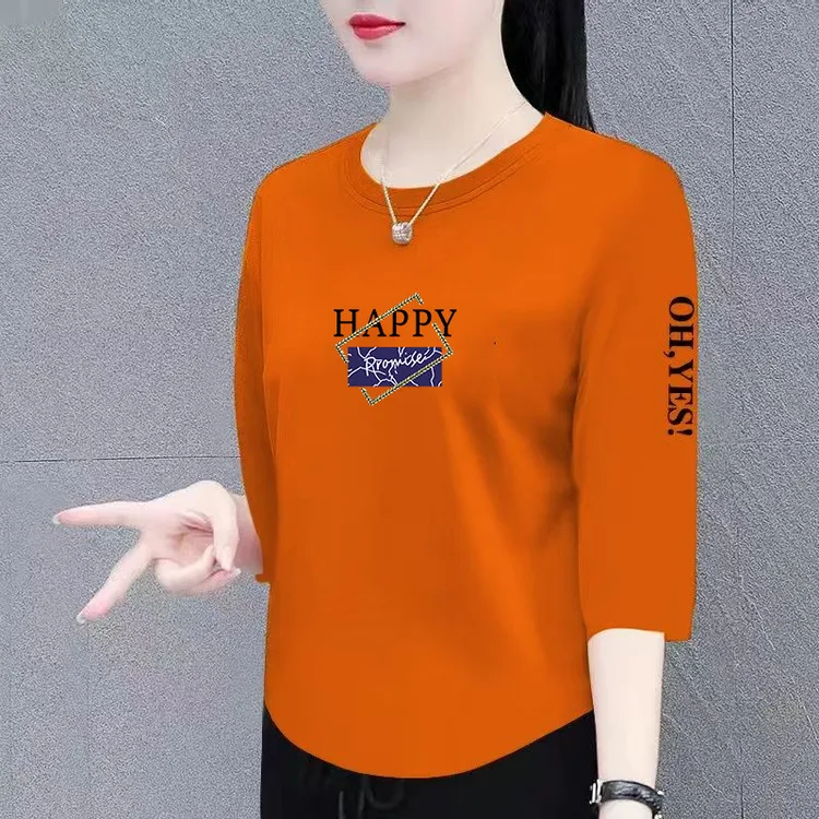 纯棉时尚洋气新款休闲韩版百搭上衣圆领体恤衫T恤大码女款t恤夏季