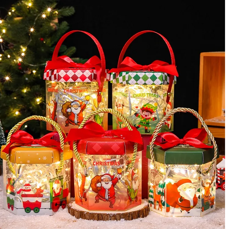 圣诞节PVC苹果盒平安夜透明礼盒平安果包装盒手提盒小礼物空盒子