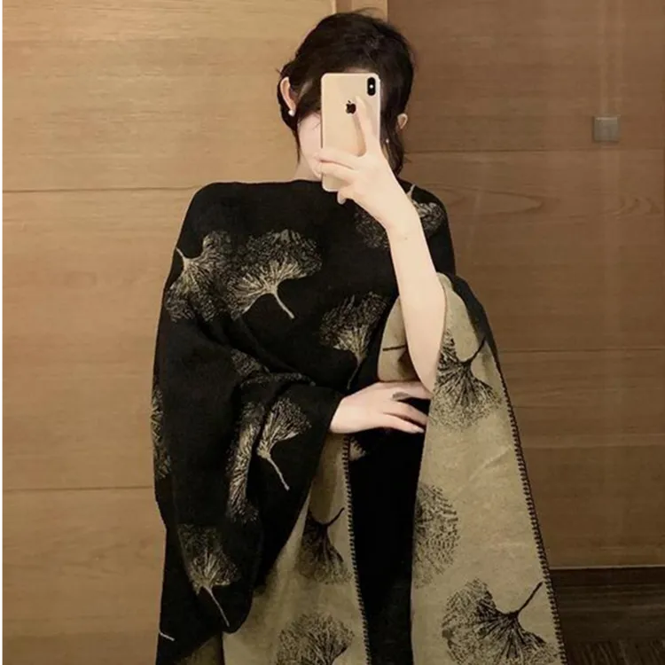 韩版小众设计感双面大披肩外搭女秋冬季旅游拍照保暖开叉披风斗篷