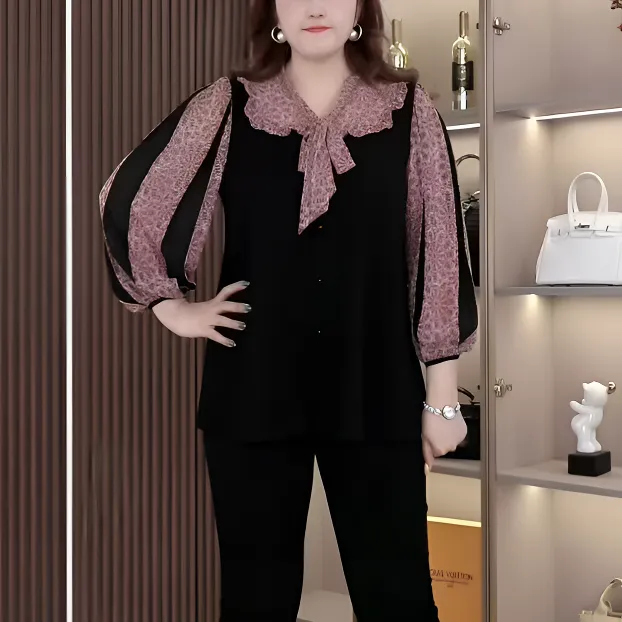 2025秋季新款大码女装优雅风气质时尚拼接遮肚子宽松显瘦ZB7740