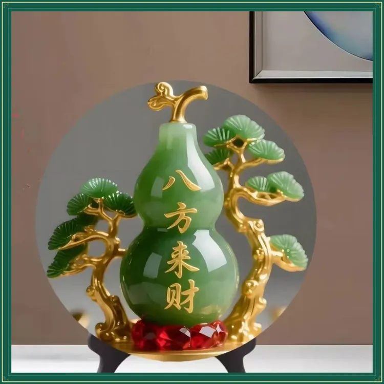 八方来财翠玉葫芦招财客厅DWLW摆件家用旺宅转运桌面玄关家【鼎越】