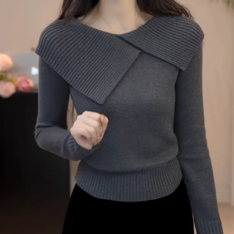 【慢调生活】法式百搭气质大翻领针织衫女秋冬款LK2508742