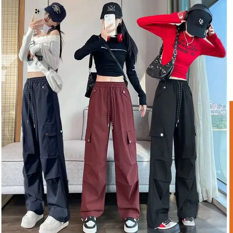 【小个子定制】美式窄版直筒工装裤女秋季新款休闲百搭登山降落伞裤