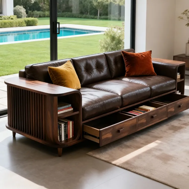 新中式实木储物沙发2025新款客厅家用直排皮艺轻奢高级感三人位