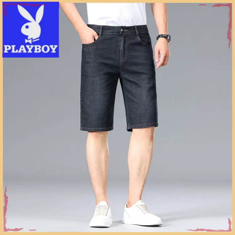 花花公子男士短裤夏季新款商务休闲直筒五分裤宽松舒适牛仔裤子男