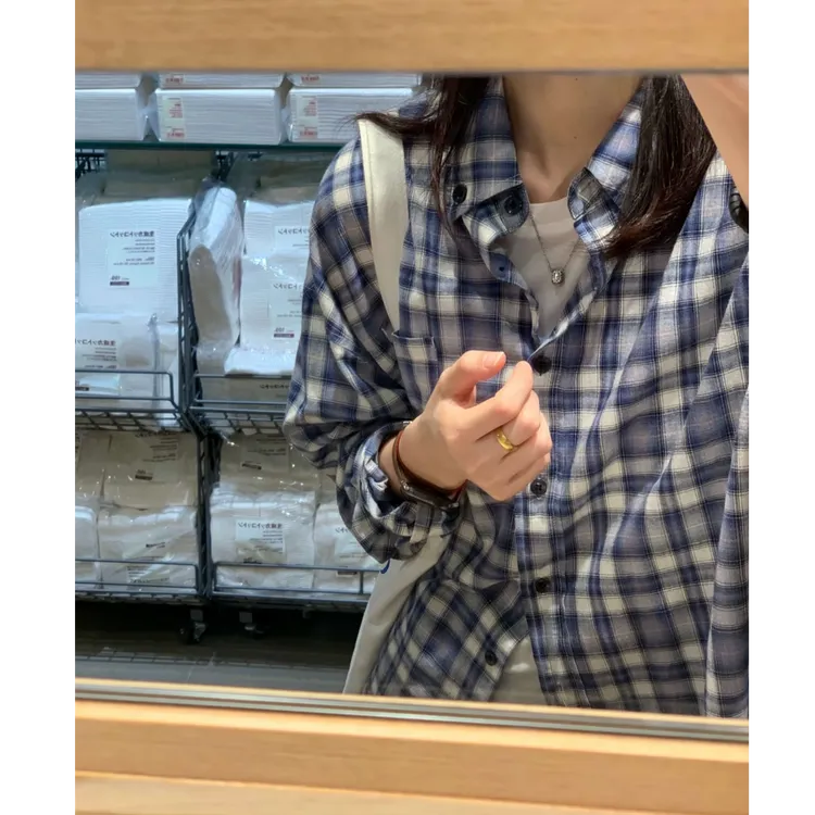 韩版松弛感百搭运动休闲宽松复古格子衬衫女秋季显瘦慵懒风外套