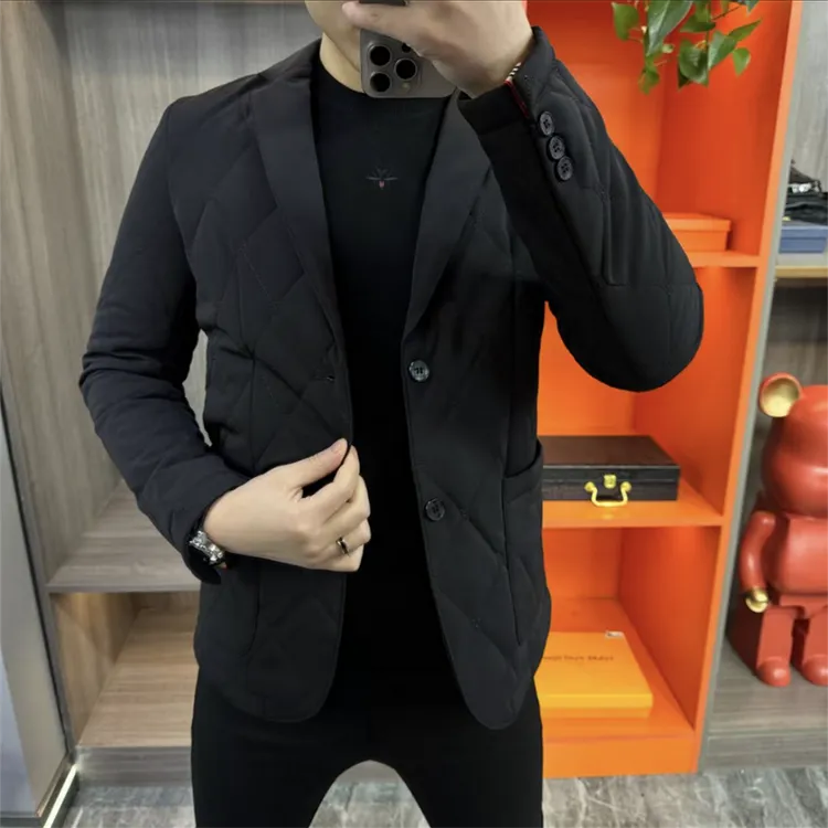 新款冬季轻薄男士潮流棉服西服保暖棉衣休闲外套修身百搭商务西装