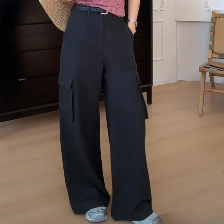 【余欢欢】夏季休闲百搭简约时尚通勤宽松舒适工装长裤-YHK50202