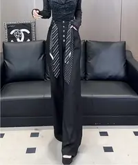 华姐定制--[T34W]韩版小众时髦高腰宽松垂感百搭时尚拖地阔腿裤女