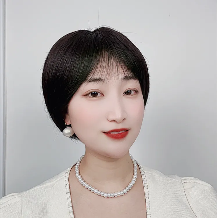 双递针手织款短碎发超轻薄妈生头皮真人发四季可戴时尚款假发