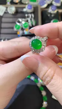 翡翠戒指18K金镶嵌D77 翡翠