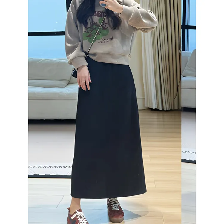 【余欢欢】秋季气质百搭松紧腰半身裙女高腰显瘦中长款百搭A字裙子