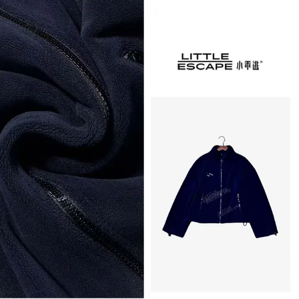 小乖逃加绒藏蓝外套高领外套奥利绒1996字母卫衣上衣Z0035