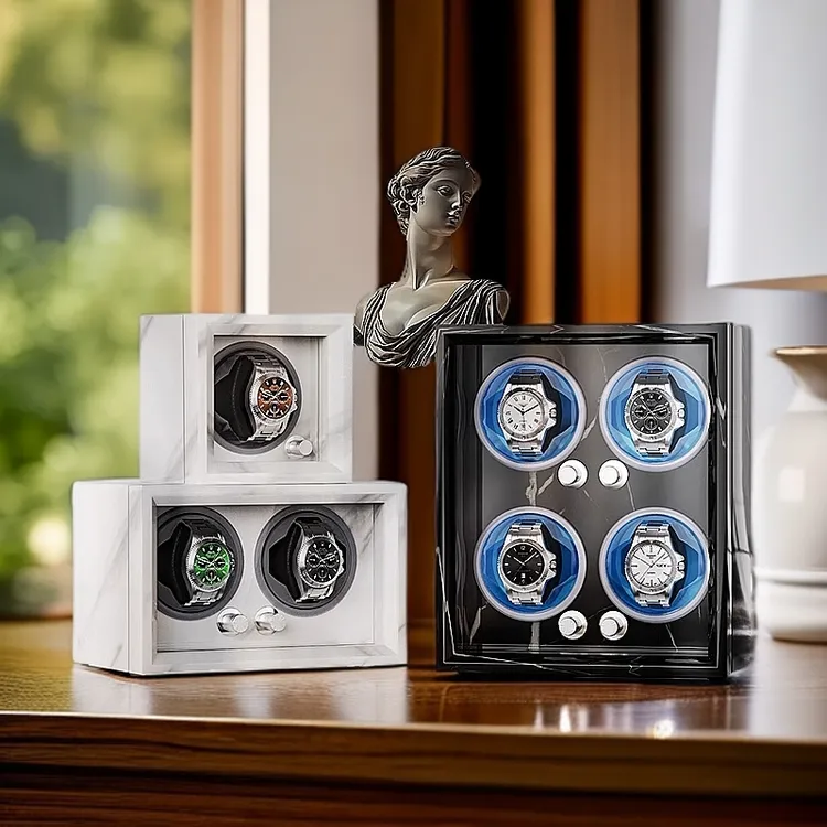 大理石纹全自动机械表摇表器家用手表收纳盒立式转动放置器双11