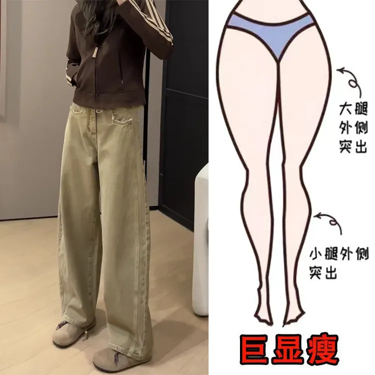秋冬季新款美式时尚复古水洗高街通勤风显瘦高腰宽松直筒牛仔裤