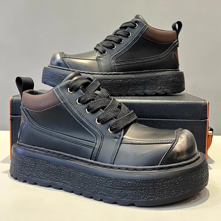 马丁靴男士冬季新款复古做旧大黄靴系带厚底增高鞋中帮轻便大头鞋