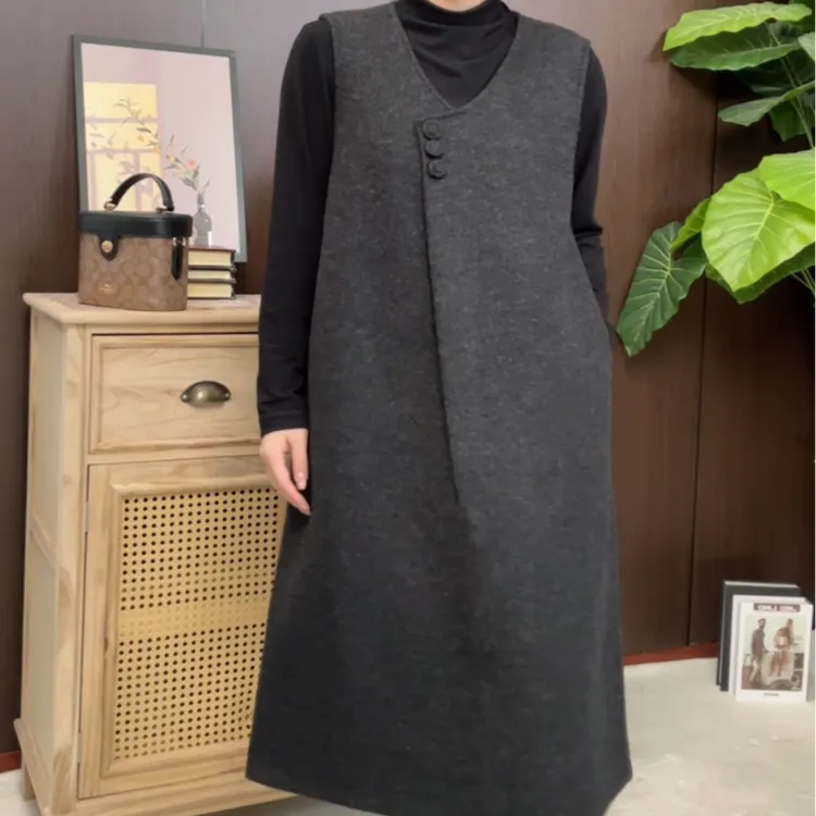秋冬新款呢料马甲裙V领显颈线无袖藏肉简约轻奢精致休闲百搭520