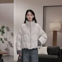 素典简约立领小个子女外套羽绒服90白鸭绒双面穿上衣