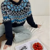 T2749 北海道费尔岛 慵懒风复古提花针织毛衣