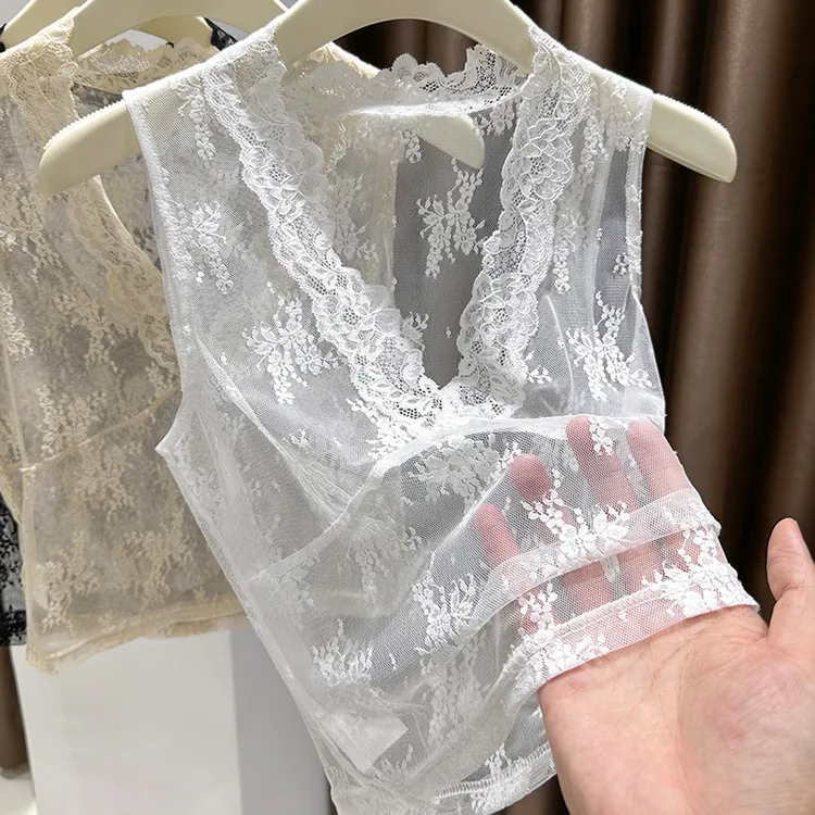 花边V领薄款蕾丝衫假领子百搭叠穿毛衣内搭网红爆款白色打底背心