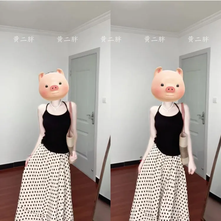 短款纯色挂脖吊带女夏性感紧身黑色无袖内搭背心外穿波点长裙套装